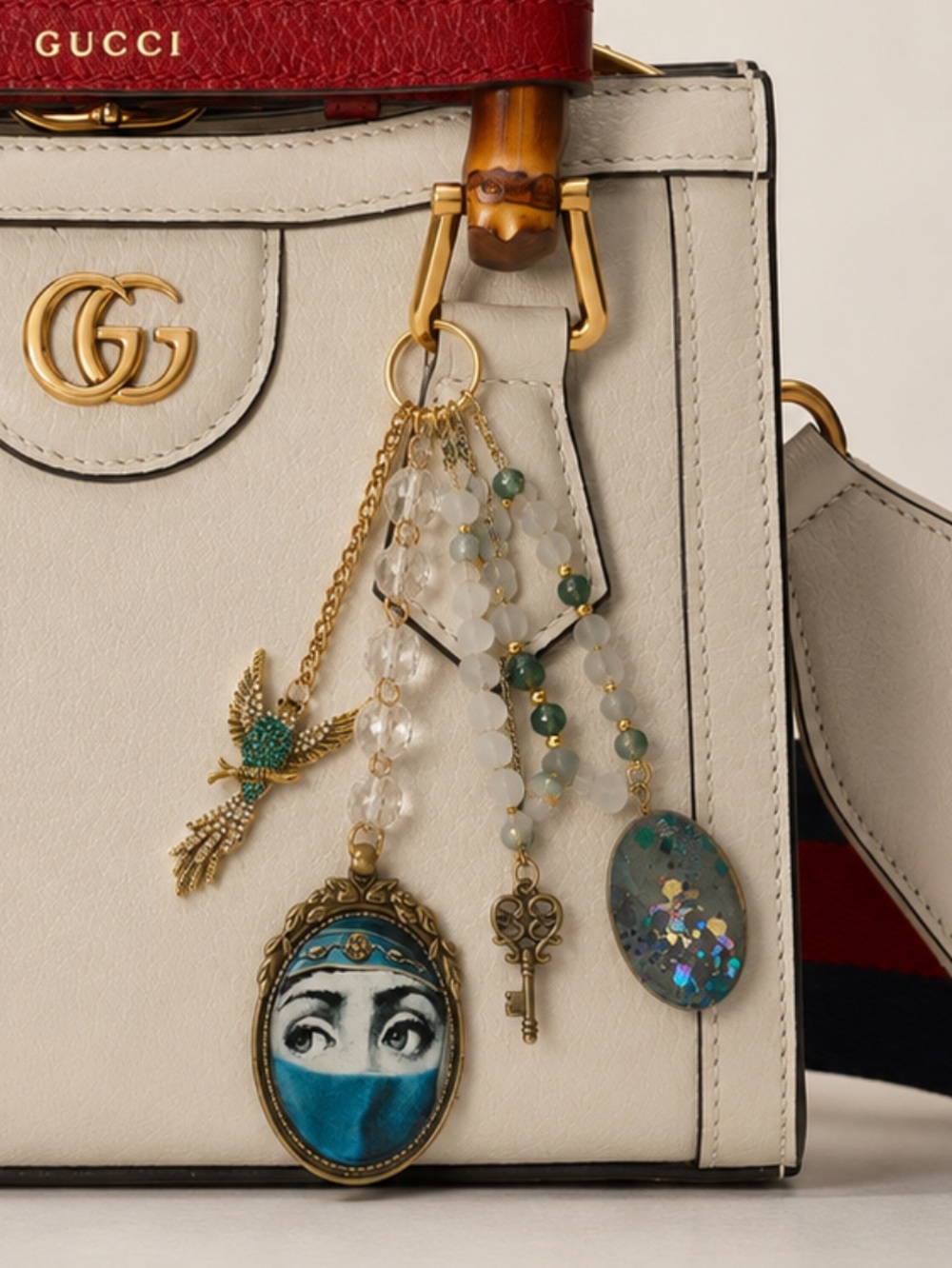 Fornasetti Purse Charm Bag Charm Iconic Evil Eye Crystals Art Turquoise keyring